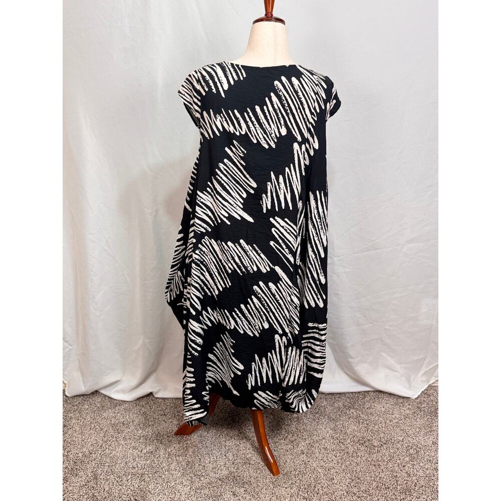 Patrizia Luca Milano balloon midi dress cap sleeve scoop neck black white L/XL - Picture 4 of 6